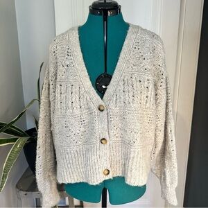 TOPSHOP V-neck textured cable knit chunky cardigan balloon sleeves size 8-10